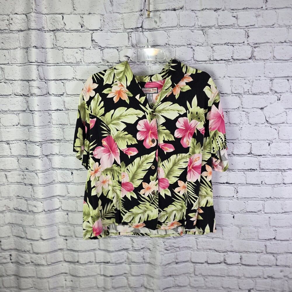 Caribbean Joe Women's XL Tropical Floral Button Down Shirt